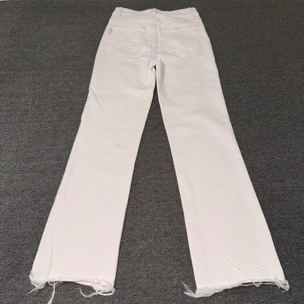 PAIGE‎ Atley Ankle Flare Jeans Pale Pink High Rise Raw Hem Size 24 Boho Casual